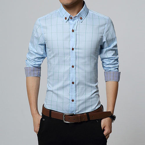 Checkered Slim Fit Long Sleeve Plain Shirt - Bachelor Hut