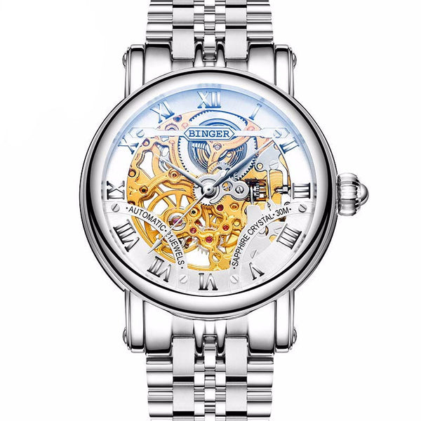 Switzerland Luxury Gold Self-Wind Skeleton Watch - Bachelor Hut